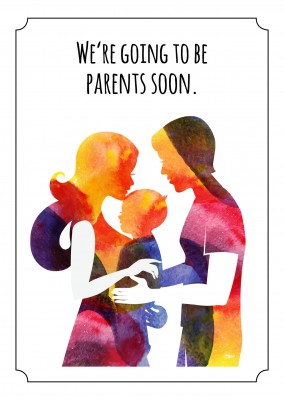 Family in watercolour background, parent announcement
