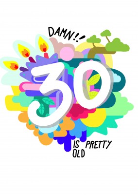 colorido cartão de 30. Aniversário de 30 é muito velho