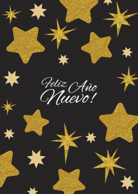 Feliz Año Nuevo con estrellas doradas
