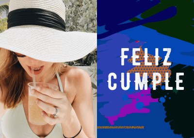 Feliz cumple! Ansichtkaart met een kleurrijke en artistieke achtergrond
