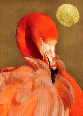 Kubistika Flamingo with golden sun