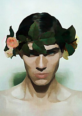 Kubistika flower power Mann mit Blumenkranz