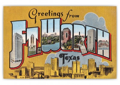 Fort Worth Texas Greetings Large Letter City Skyline