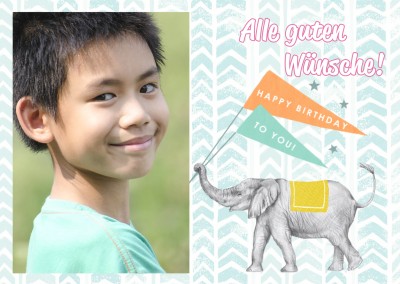 Happy Birthday: illustration mit kleinem Elefanten 