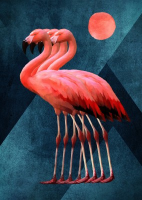Kubistika vier flamingos