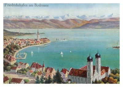 Illustration vintage Grußkarte Friedrichshafen am Bodensee 