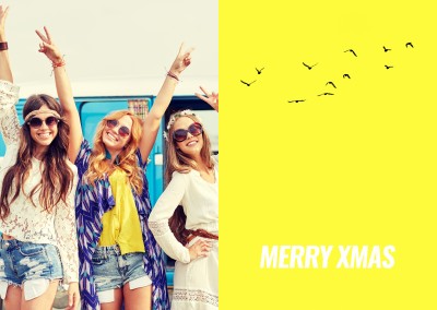 gelbe postkarte weihnachten mit vögeln