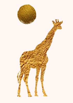 Kubistika giraffe in gold with sun