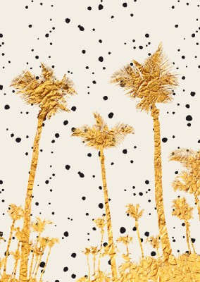 Kubistika goldene Palmen mit schwarzen Klecksen