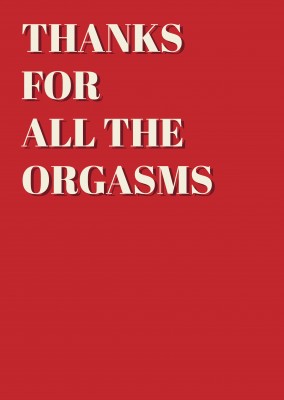 cartÃ£o vermelho com a inscriÃ§Ã£o Obrigado por todos os orgasmos