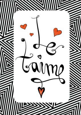 graphics in black and white of the french statement je taime