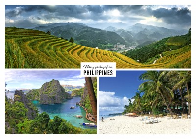 mountains and beach landscape of the Philippines in three pictures