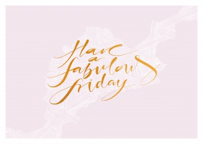 pink postcard with golden weekend quote