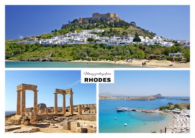 Rhodo's ancient architecture and beach landscape