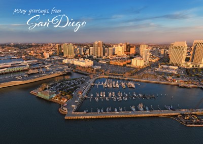 Bay of San Diego and skyline in evening light