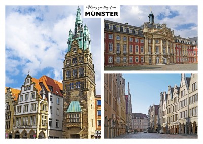 Photocollage com três fotos de Münster em Westfalen