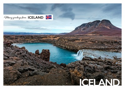 Photo of Iceland waterfall with mountain in the background–mypostcard