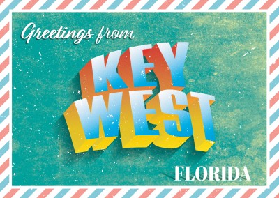 greetings from key west, florida in a 3d retro font