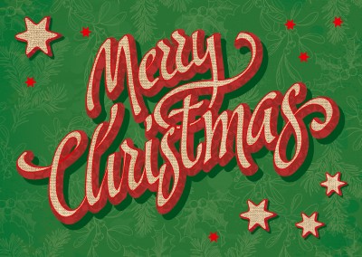 Grüne Retro Weihnachtskarte mit Schriftzug Merry Christmas