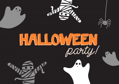 Carte noire avec des fantômes. Halloween party!