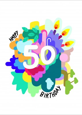 kleurrijke kaart 50. Verjaardag