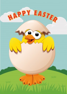 happy easter chicken on spring background