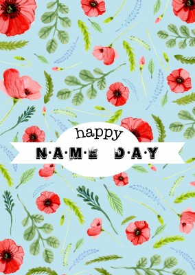 card with blue background and flowers