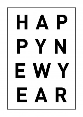 happy new year black and white lettering