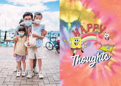 Happy Thoughts - Spongebob and Patrick on a Tye-Dye background