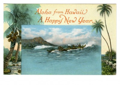 Curt Teich Postal Arquivos CollectionAloha do Hawai Um Feliz Ano Novo