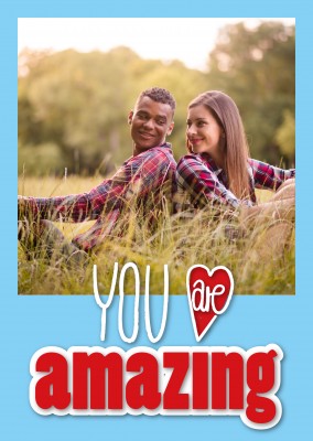 you are amazing in red and blue hand lettering with red heart