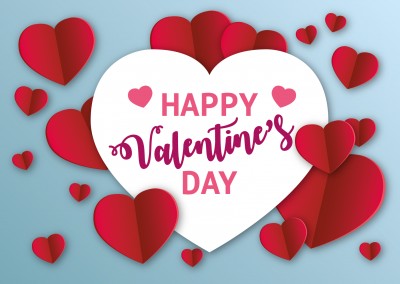 Valentinskarte mit roten und weiÃŸen herzen mit dem spruch happy valentine`s day