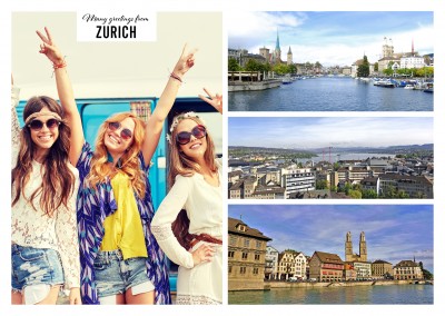Postcard with 3 photos of Zurich