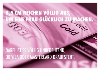 Frecher Spruch Ã¼ber Vergleich von Mann und Geldkarte auf Foto von Kreditkarte