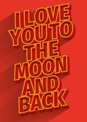 i love you to the moon and back red postcard quote