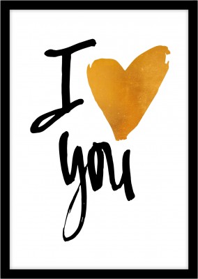I heart you in black ink calligraphy with golden heartâ€“mypostcard