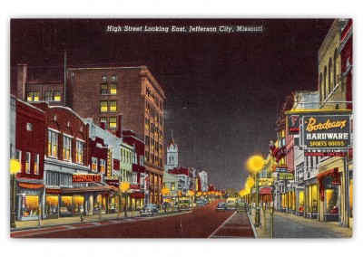 Jefferson City, Missouri, High Street looking east at night