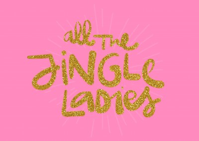 Jingle Ladies pink card glitter letters
