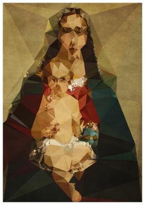 Madonna mit Jesus Kind als abstrakte Polygon Illustration