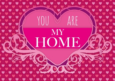 you are my home spruch auf postkarte pink herzen