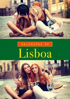 Lisboa saludos en idioma portugués, verde, rojo y amarillo