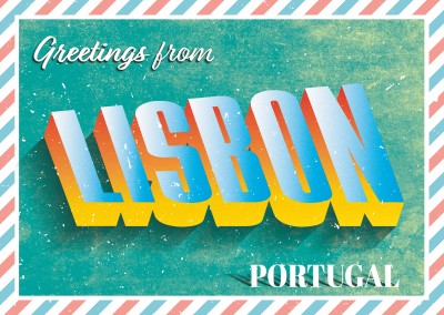 Retro postcard Libon, Portugal