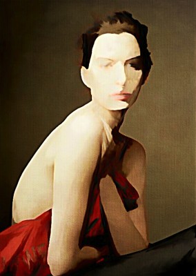 Kubistika Akt einer Frau mit rotem Tuch