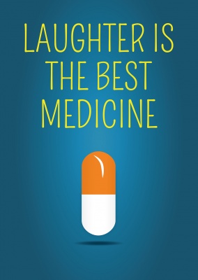 Pille mit lustigem Denglisch-Spruch: laughter is the best medicine
