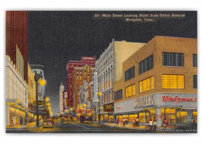 Memphis, Tennessee, Main Street looking north at night