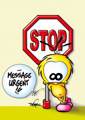 Le Piaf Cartoon PARAR de mensagem urgente