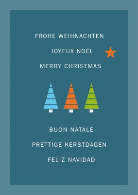 Navidad en varios idiomas con 3 pequeños árboles