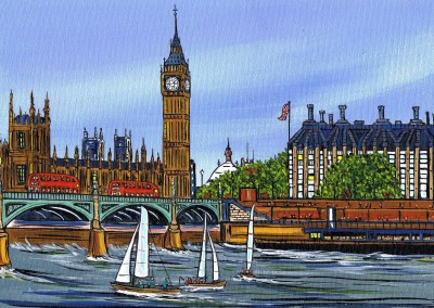 Illustration Södra London Konstnären Dan leka på vattnet