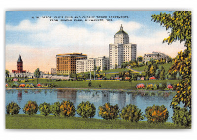 Milwaukee, Wisconsin, NW Depot, Elks Club and Cudhay Tower apartments