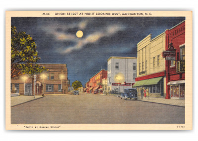 Morganton, North Carolina, West on Union Street at night